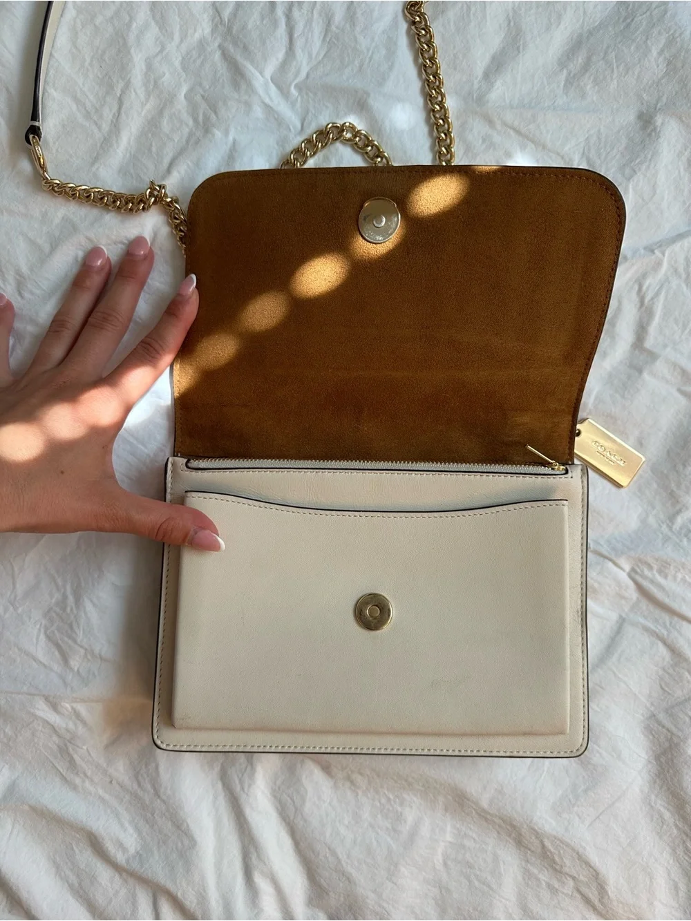 Coach Quilted Cream Leather Crossbody with Gold Chain
